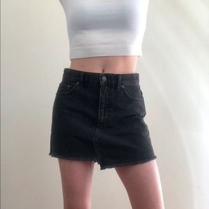 TNA Aritzia Testani Distressed Black Denim Mini Skirt